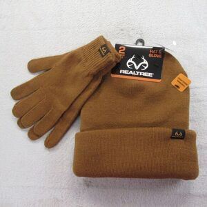 Realtree Hat + Glove Set‎ Mens Wheat Brown Thermal Insulated Lined Knit NEW